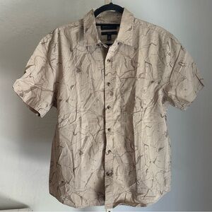 Banana Republic Tan Map Print Short Sleeve Collared Button Up Cotton Shirt, M